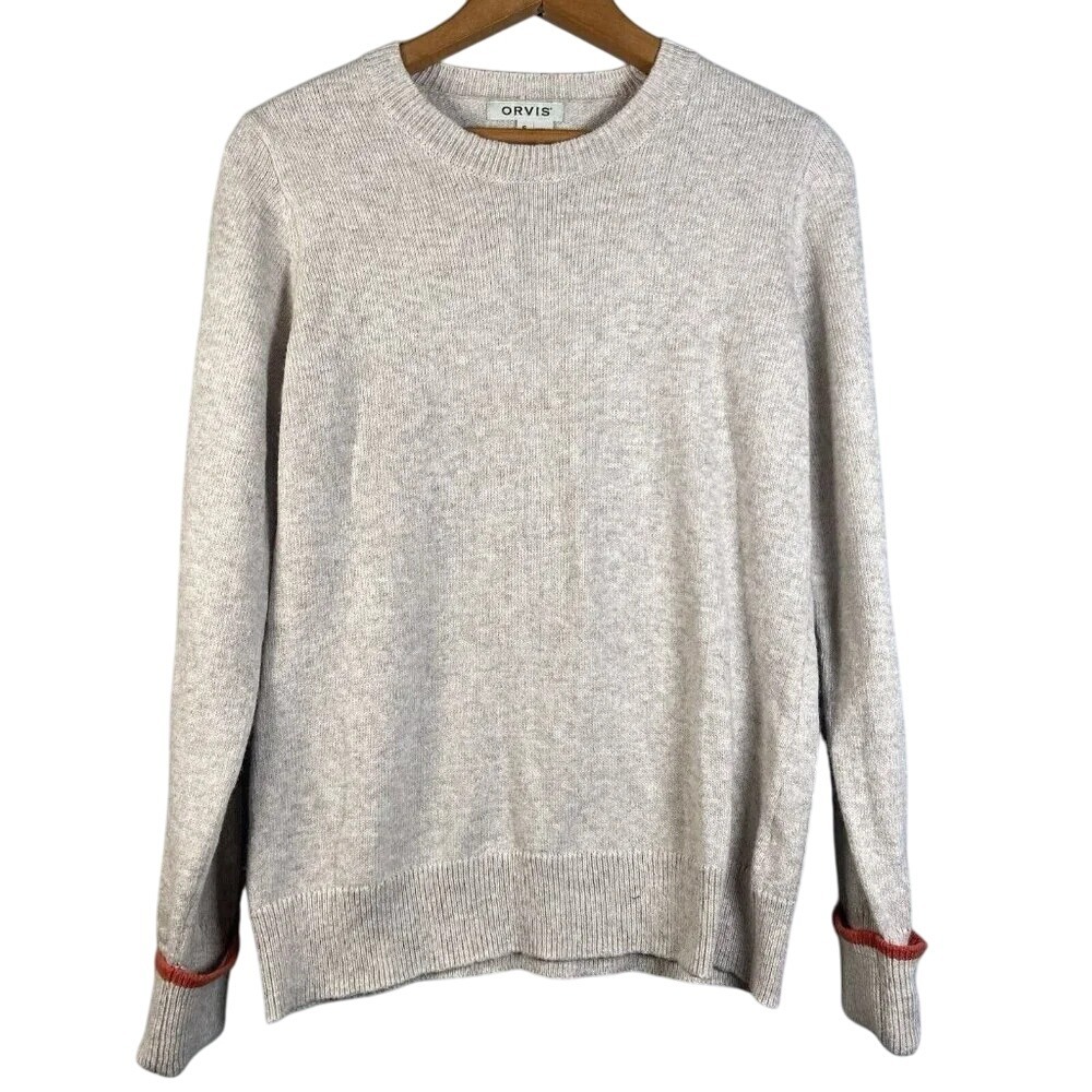 Orvis Sweater Beige Tan Knit Cotton Pullover Womens Size S Small Cozy Neutral